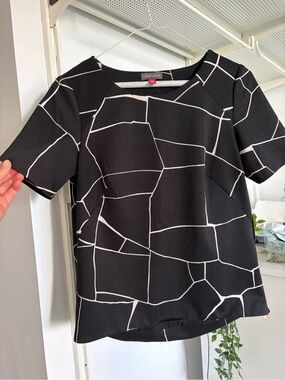 Vince Camuto Black Top with White Geometric Lines